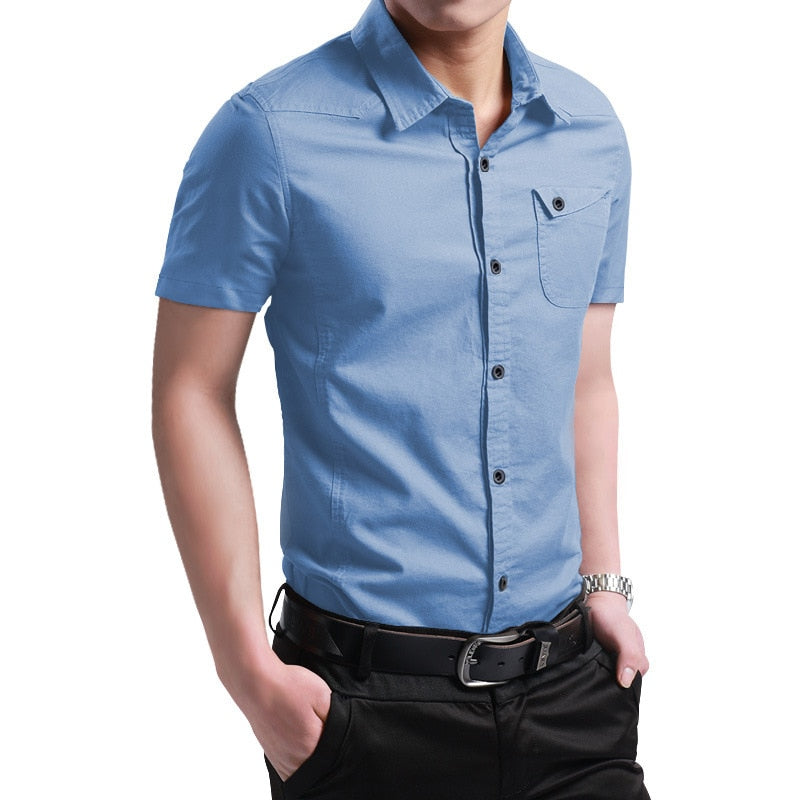 Men's Button Up Short Sleeve Summer Shirt in blue