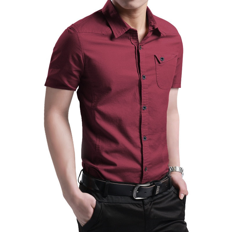 Men's Button Up Short Sleeve Summer Shirt in red