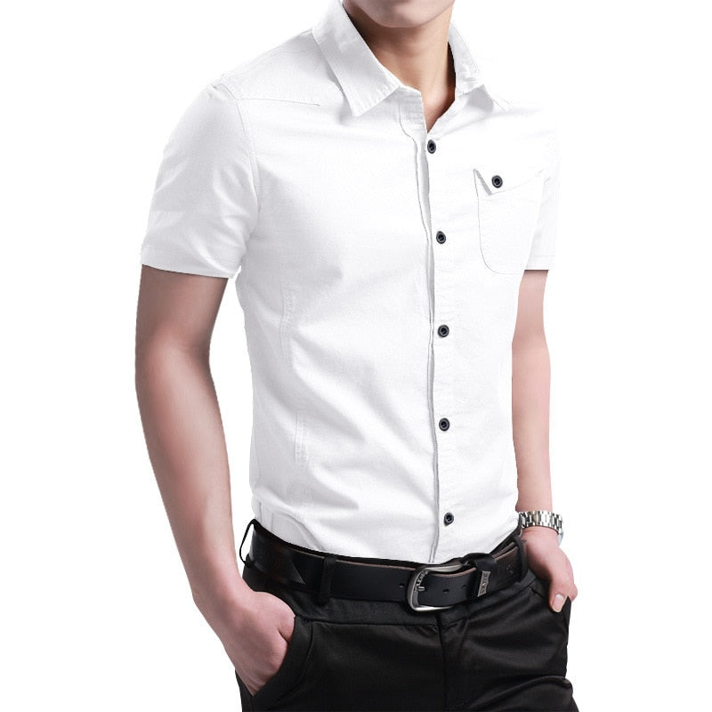 Men's Button Up Short Sleeve Summer Shirt in white