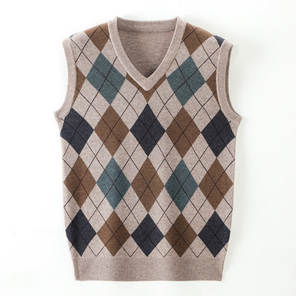 Men's Wool Argyle Sweater Vest product only khaki