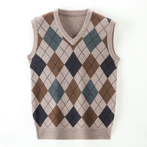 Men's Wool Argyle Sweater Vest product only khaki