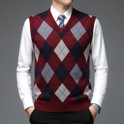 Men's Wool Argyle Sweater Vest in red