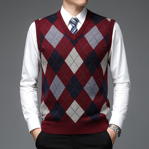 Men's Wool Argyle Sweater Vest in red