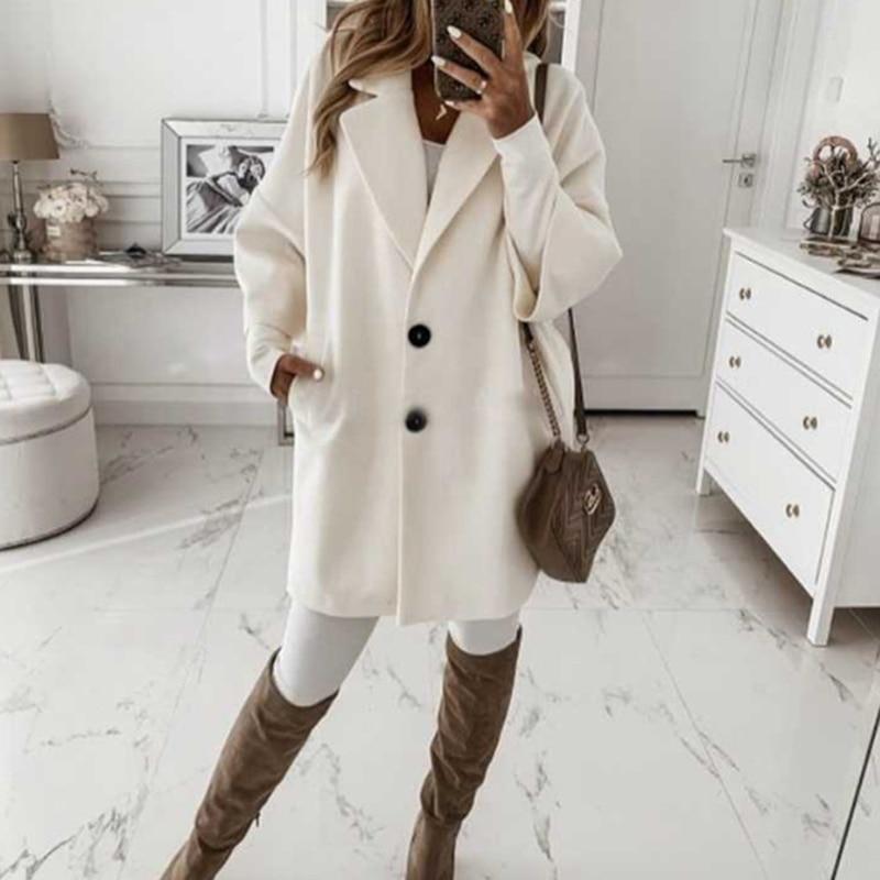 Picture of a Women Turn-down Collar Button Woolen Coat apricot