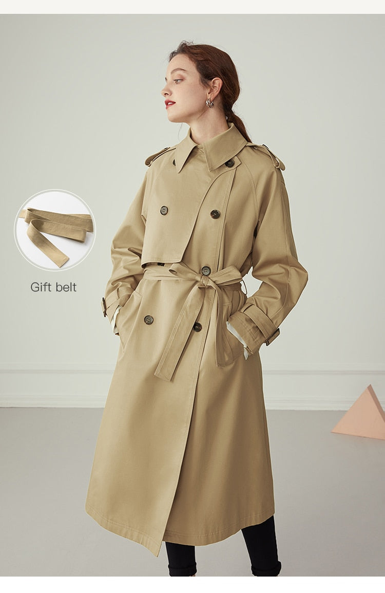 Women's Long Cotton Khaki Trench Coat