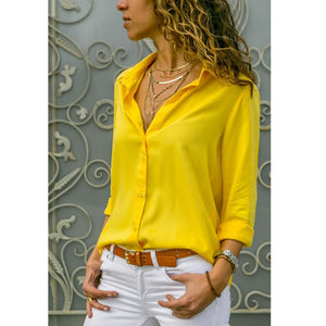 Women's Oversized Button Down Shirt in yellow