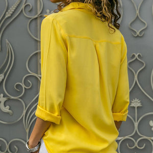 Women's Oversized Button Down Shirt in yellow back side