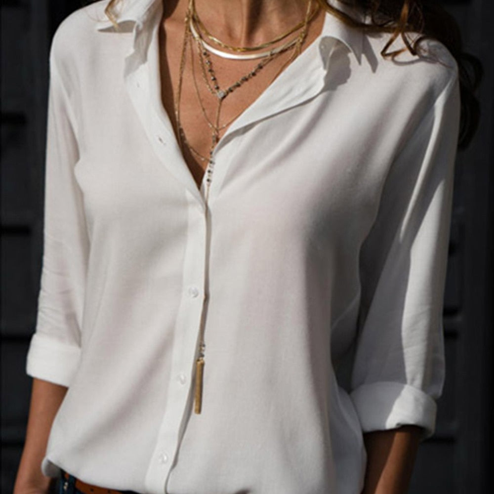 Women's Oversized Button Down Shirt close up white shirt