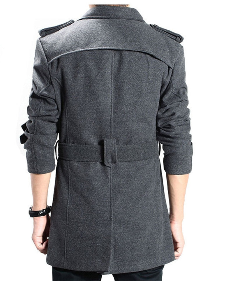 Men's Cotton Double Breasted Trench Coat grey back