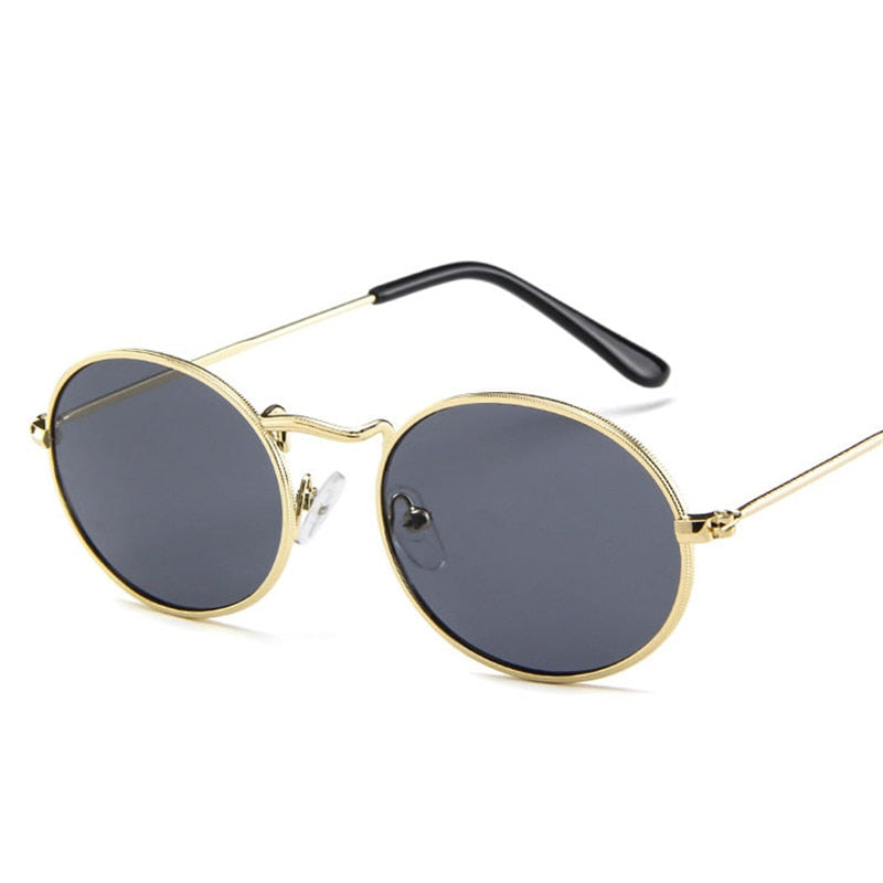 Women's Metal Round Sunglasses black gold