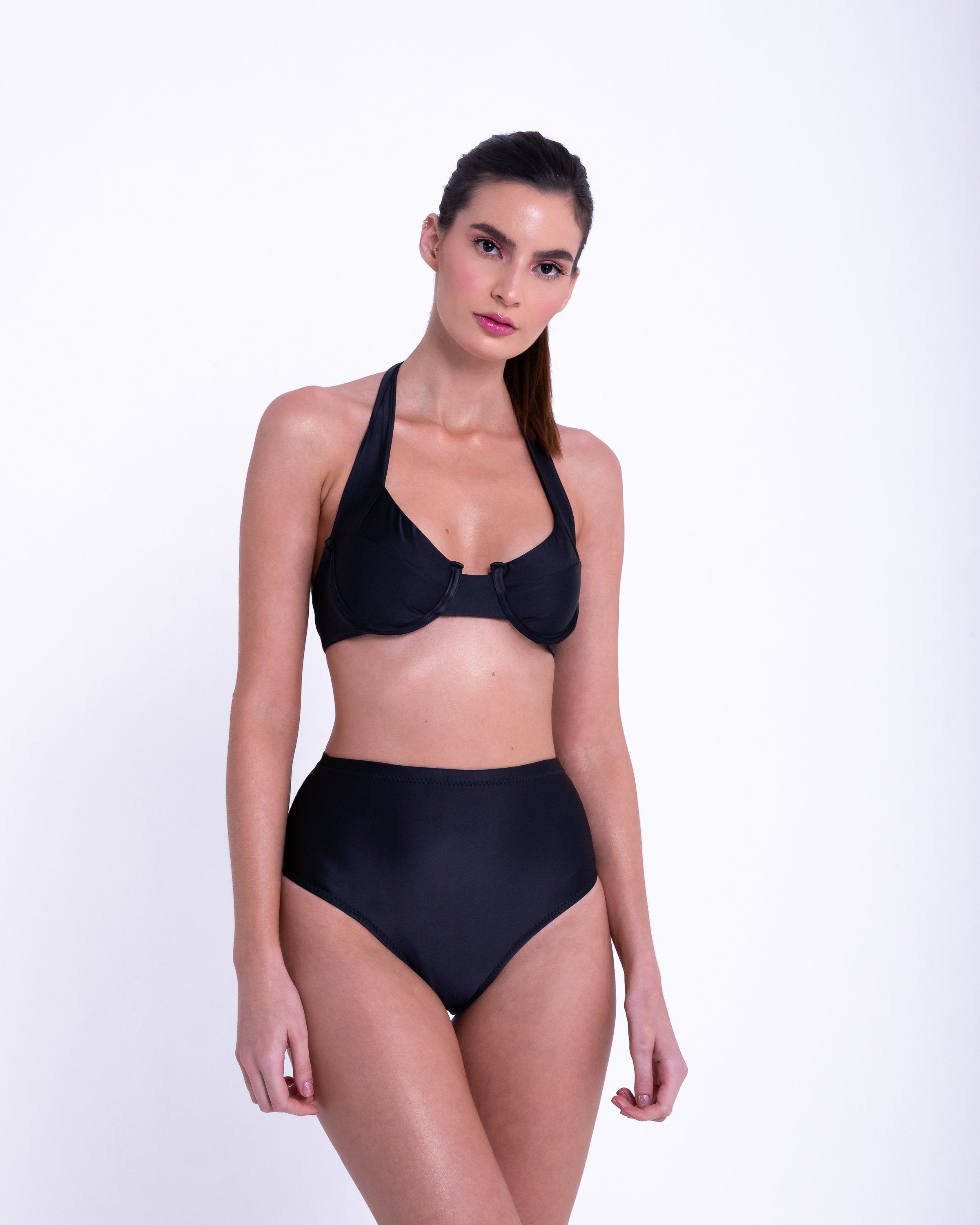 Picture of a Women's Black High Waisted Bikini Set front view