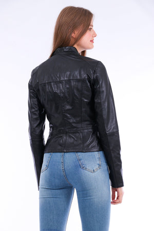 Picture of a Women's Genuine Black Leather Biker Jacket back view