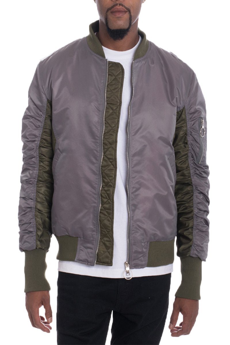 Picture of a Men's Violet and Dark Grey Two Tone Bomber Jacket front view