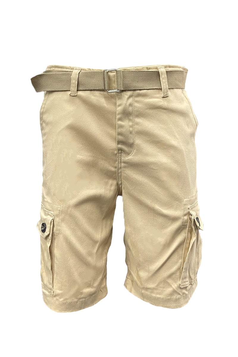 Picture of a Plain Cargo Shorts Belt Included front view khaki
