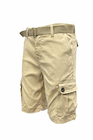 Picture of a Plain Cargo Shorts Belt Included khaki front view