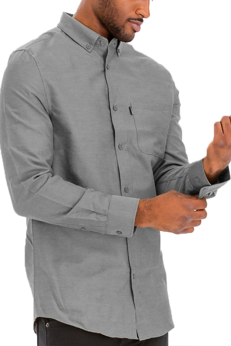 Picture of a Men's Grey Button Up Dress Shirt front side sleeves