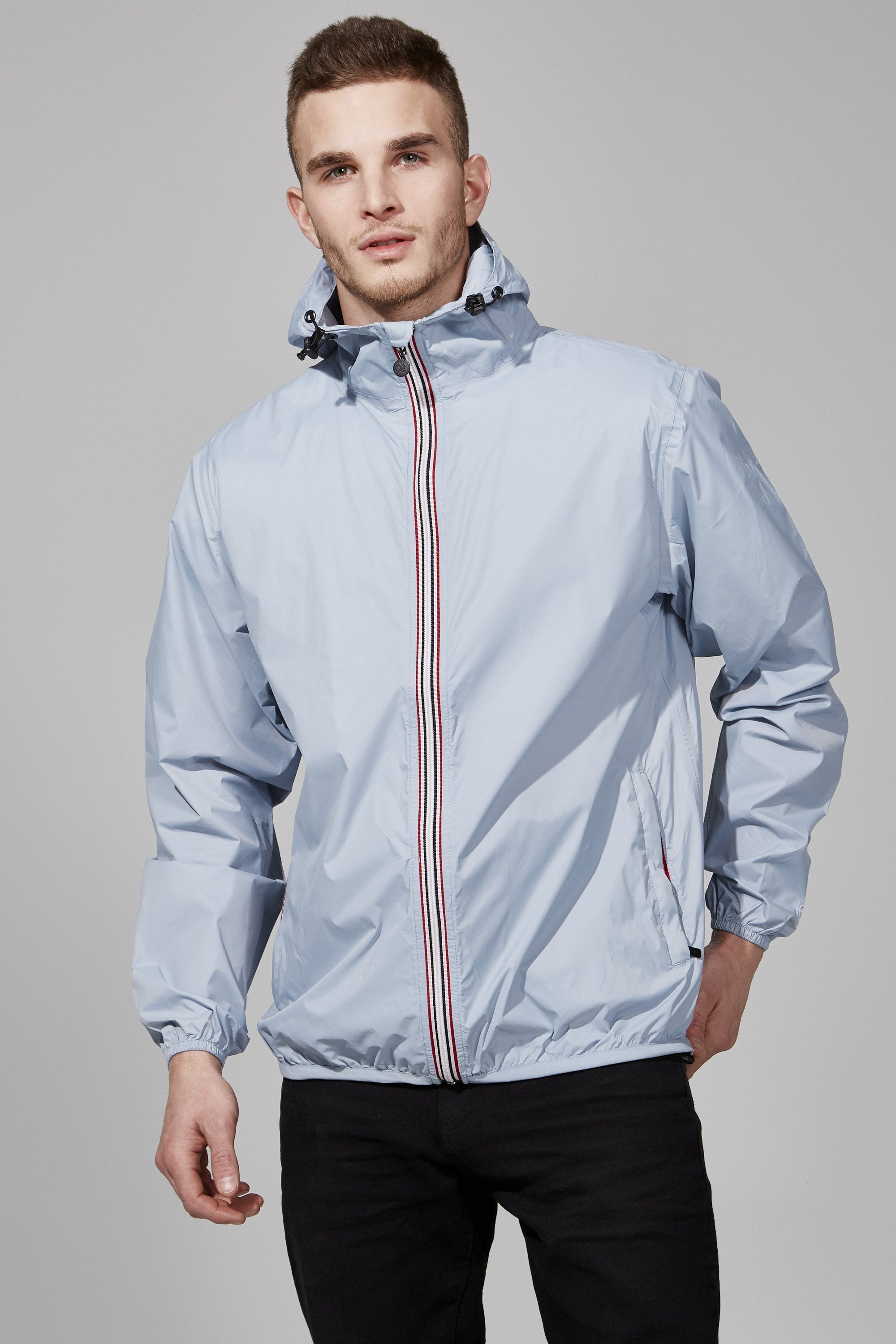 Picture of a Men's Full Zip Blue Waterproof Rain Jacket front view