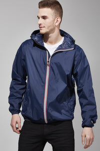 Picture of a Men's Full Zip Navy Blue Waterproof Rain Jacket front view