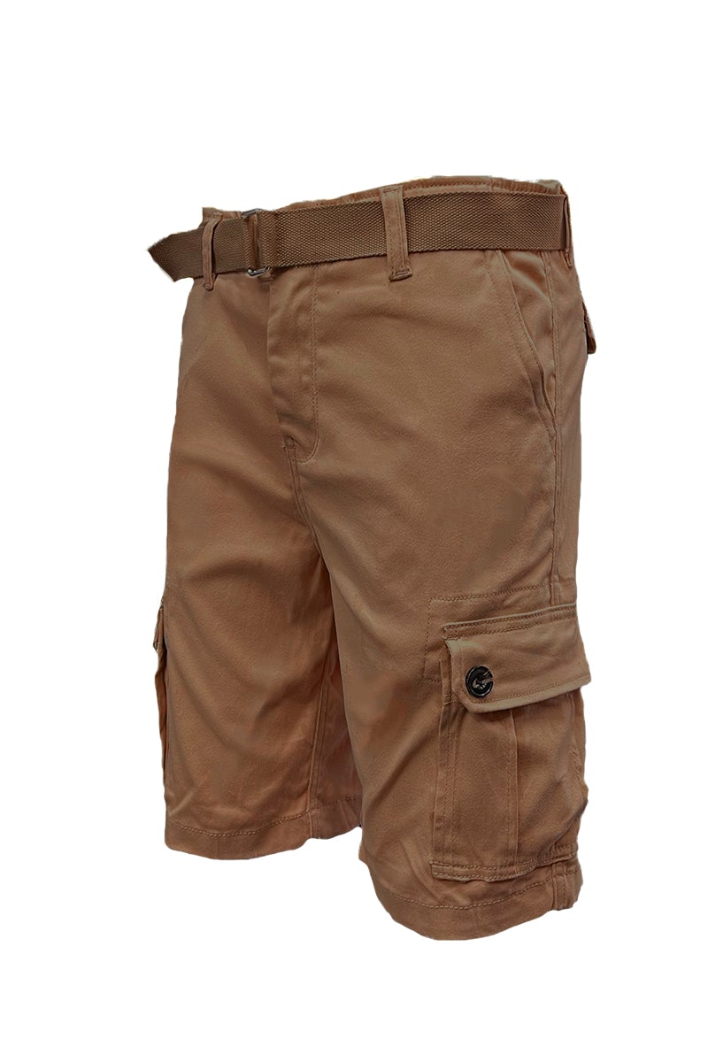 Picture of a Plain Cargo Shorts Belt Included front view in brown