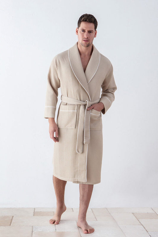 Picture of a Men's Luxury Waffle Knit Robe in white front view