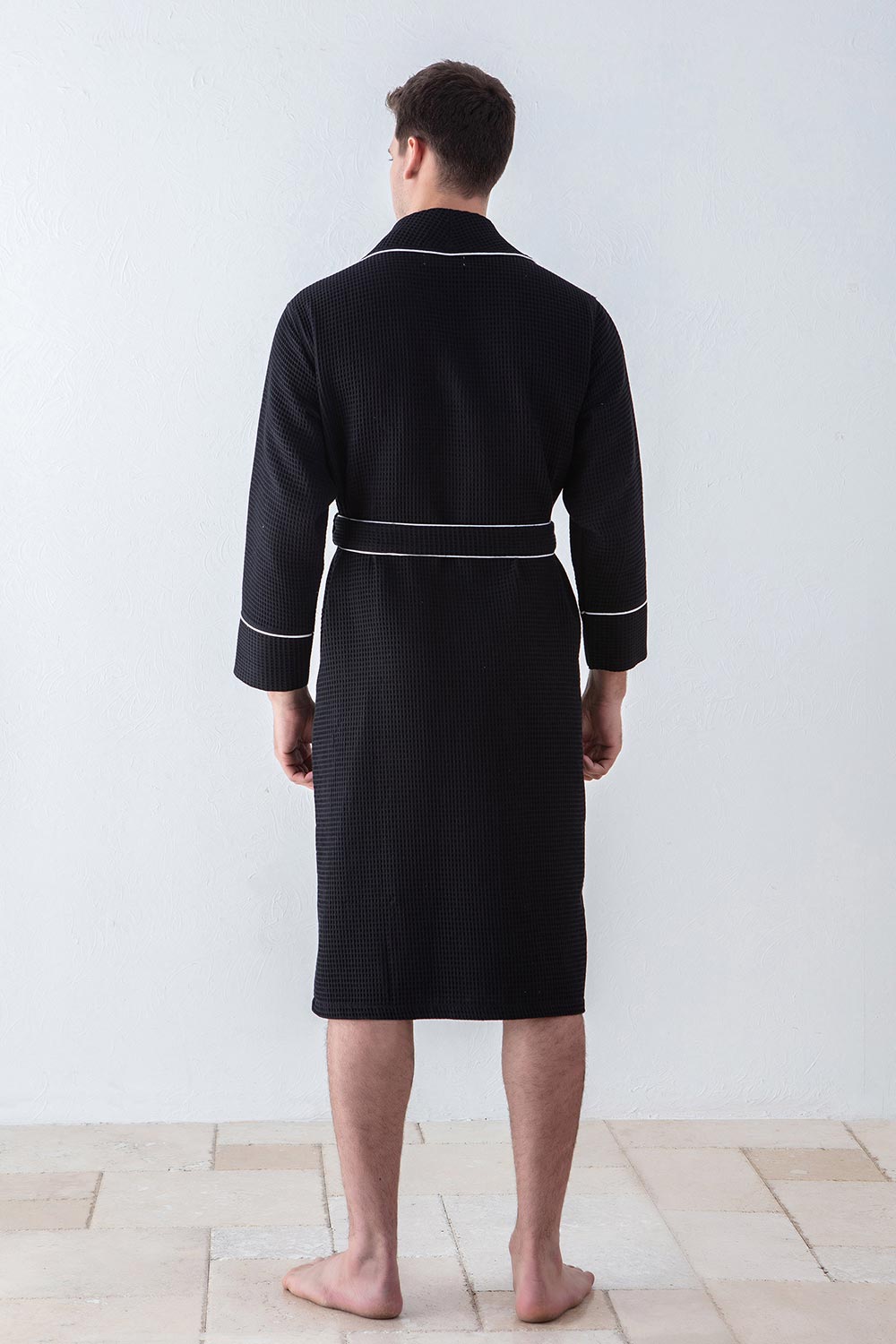 Picture of a Men's Luxury Waffle Knit Robe back in black