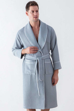 Picture of a Men's Luxury Waffle Knit Robe in blue front