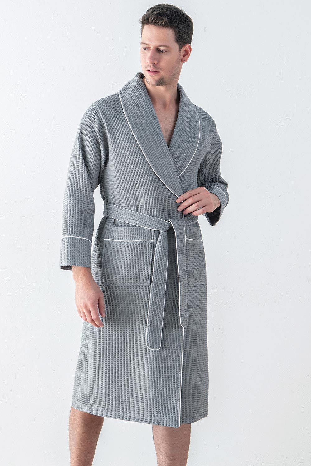 Picture of a Men's Luxury Waffle Knit Robe blue front
