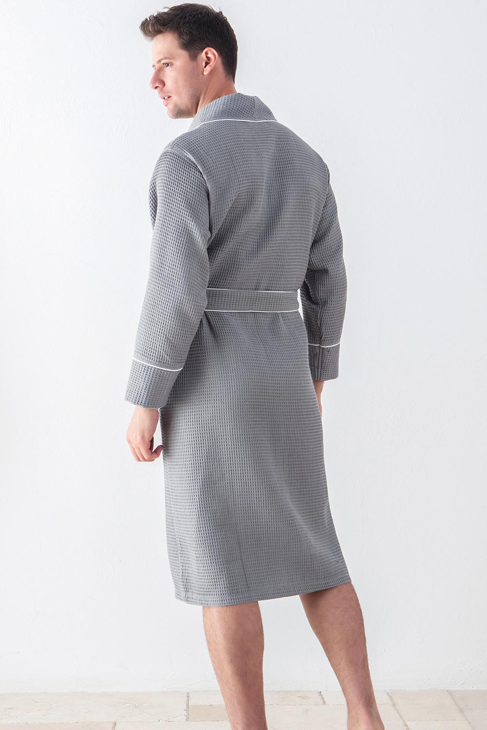 Picture of a Men's Luxury Waffle Knit Robe grey back