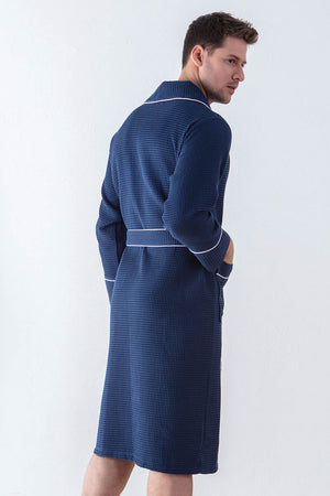 Picture of a Men's Luxury Waffle Knit Robe in blue back