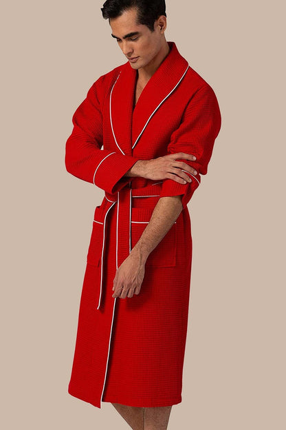 Picture of a Men's Luxury Waffle Knit Robe in red front
