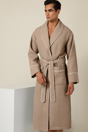 Picture of a Men's Luxury Waffle Knit Robe in brown front
