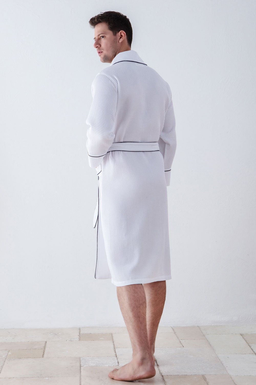 Picture of a Men's Luxury Waffle Knit Robe in white back