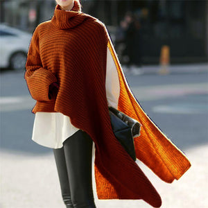 Women's Asymmetrical Fall Sweater in orange front view
