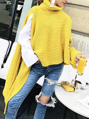 Women's Asymmetrical Fall Sweater in yellow side view