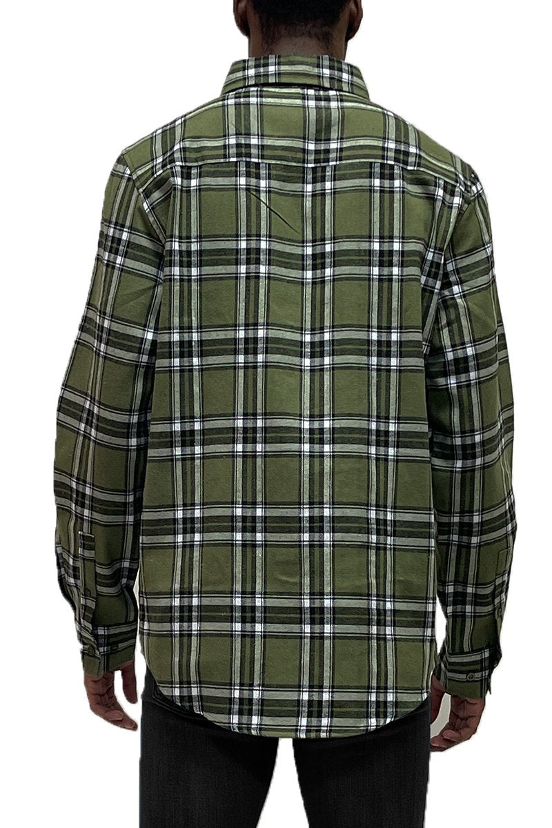Picture of a Green Unisex Flannel Shirt back view