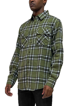 Picture of a Green Unisex Flannel Shirt side view