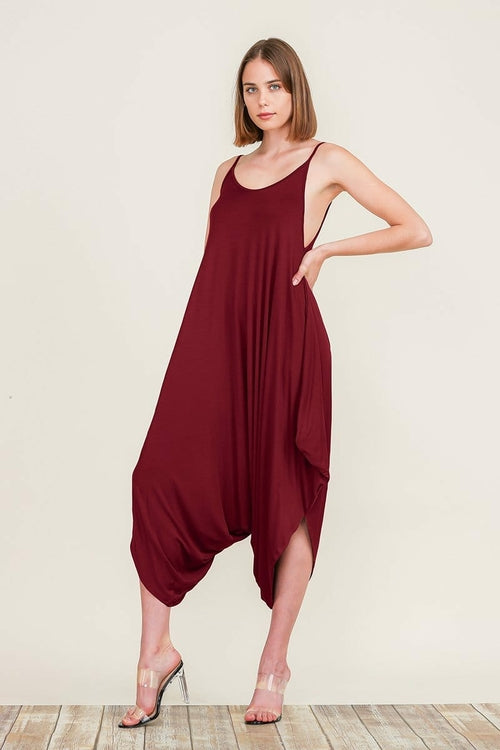 Picture of a Women's Plain Baggy Jumpsuit red front view