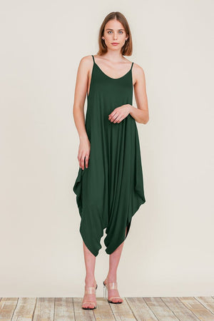 Picture of a Women's Plain Baggy Jumpsuit green front view