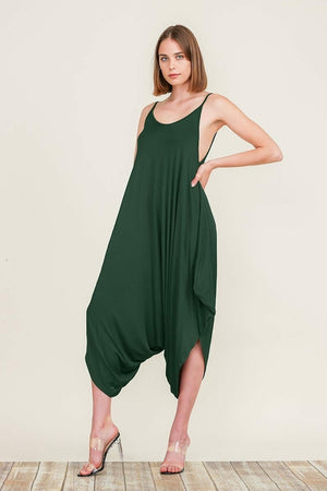 Picture of a Women's Plain Baggy Jumpsuit dark green front view