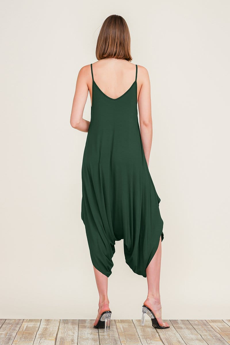 Picture of a Women's Plain Baggy Jumpsuit green back view