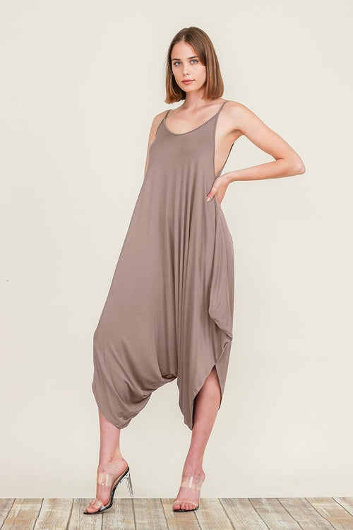 Picture of a Women's Plain Baggy Jumpsuit brown front view