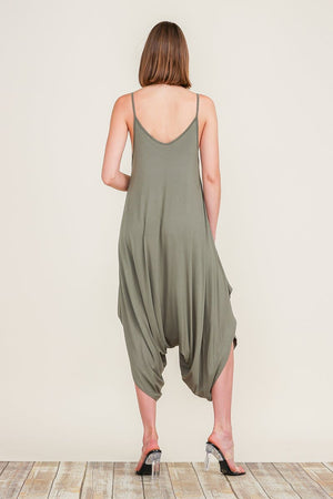 Picture of a Women's Plain Baggy Jumpsuit back view in green