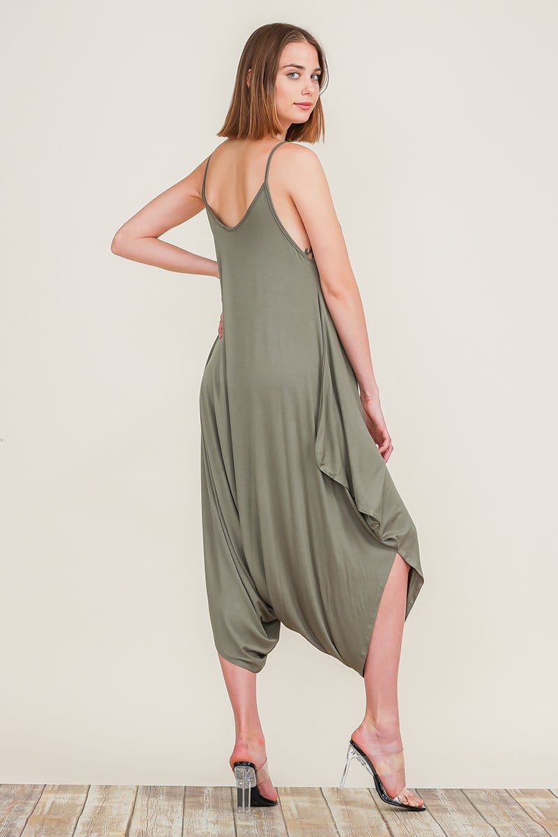 Picture of a Women's Plain Baggy Jumpsuit green back view