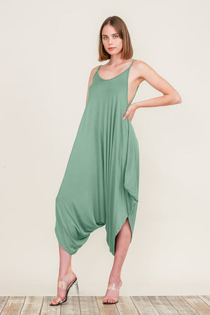 Picture of a Women's Plain Baggy Jumpsuit green front view