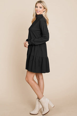 Layered Cotton Dress in black side view