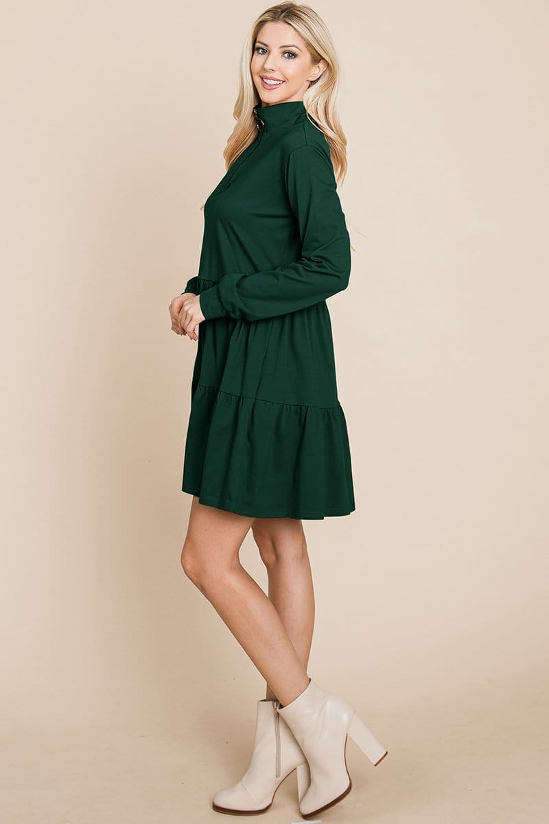 Layered Cotton Dress in hunter green side view