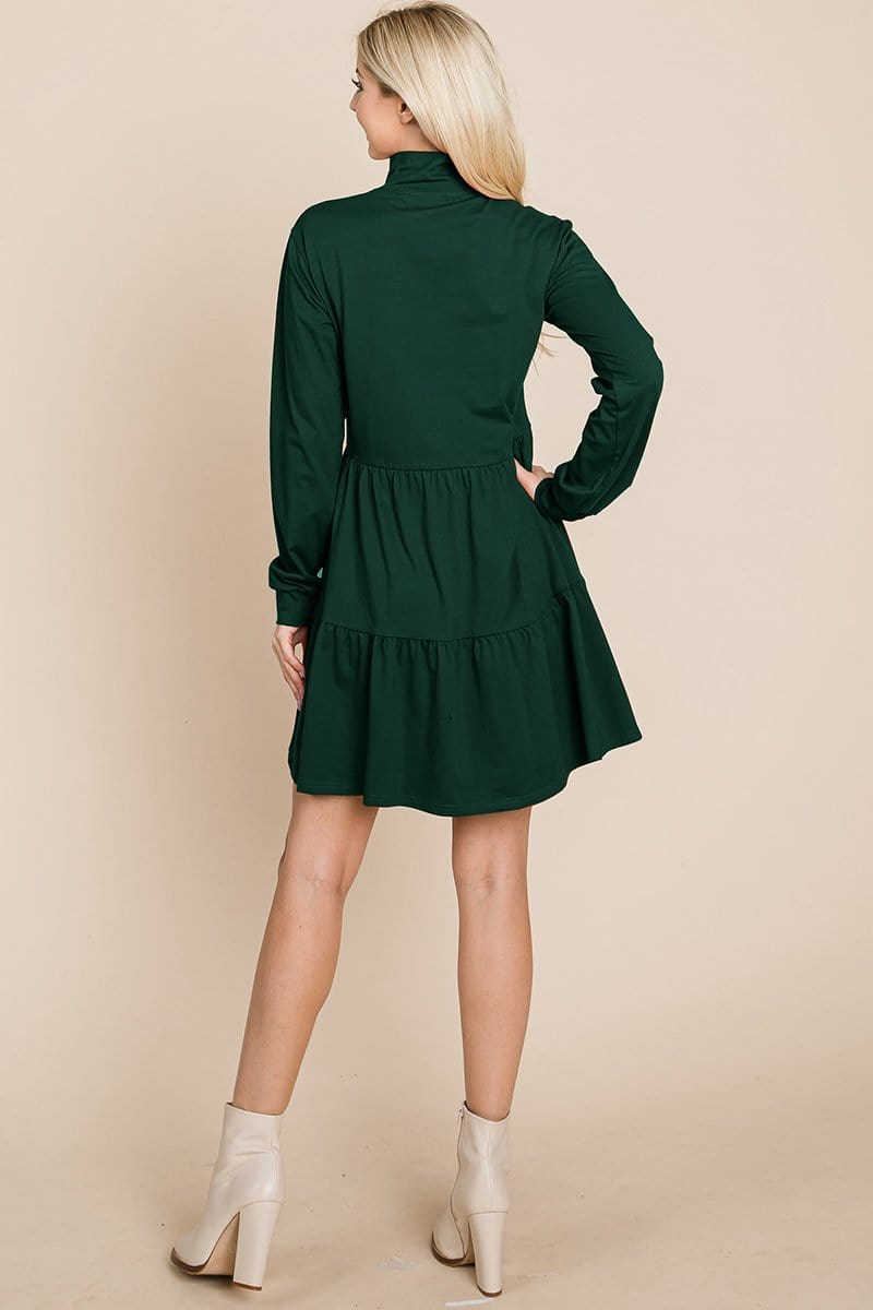 Layered Cotton Dress in hunter green back view
