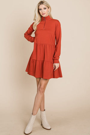 Layered Cotton Dress in rust front view