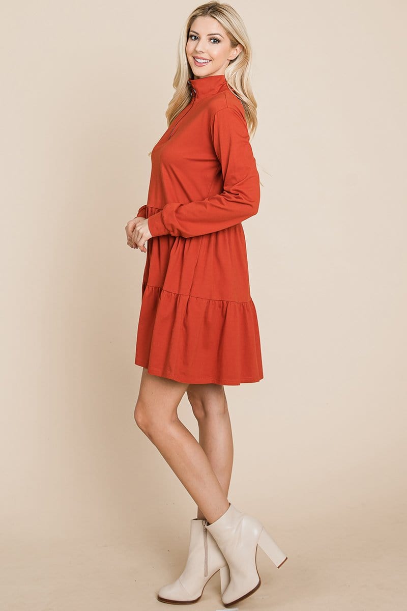 Layered Cotton Dress in rust color side view