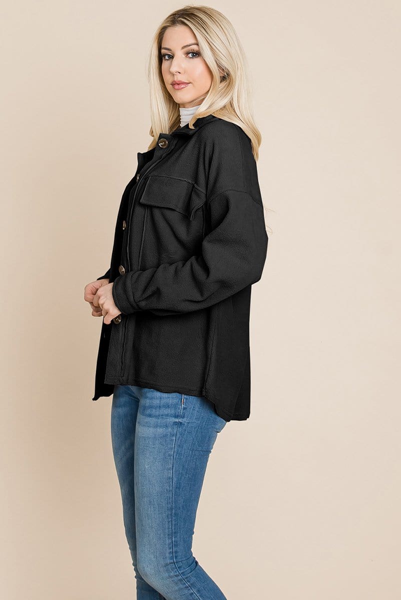Picture of a Women's Fleece Jacket with Lapel Buttons black side view